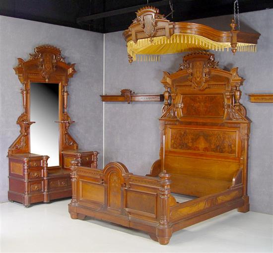 Appraisal: Rare Victorian Aesthetic Movement Burl Walnut Bedroom Suite Mid th