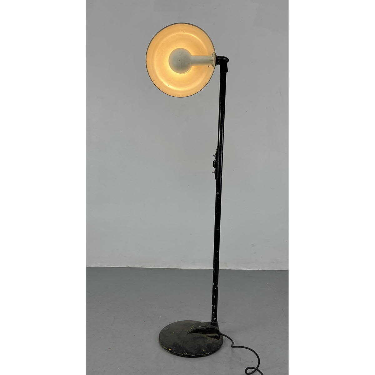 Appraisal: Industrial Black Enameled Metal Art Deco Floor Lamp Domed metal