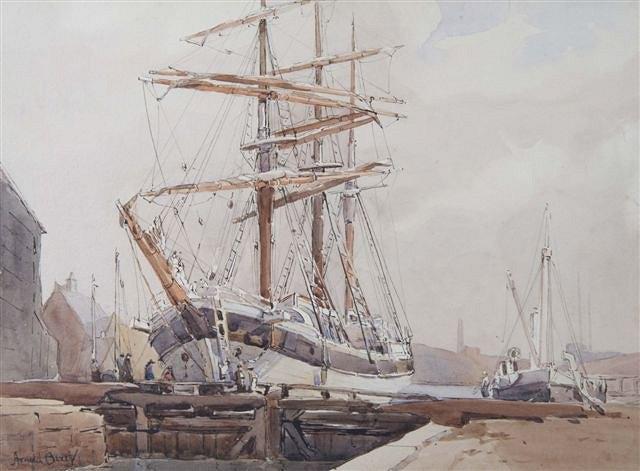 Appraisal: ARNOLD BERRY - A three masted sailing vessel moored at