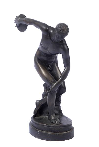 Appraisal: A patinated bronze figure of a discus thrower height in