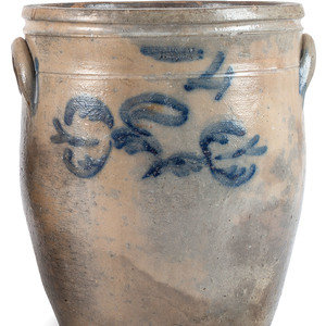 Appraisal: An Ohio Four Gallon Cobalt Decorated Stoneware Crock Akron Ohio