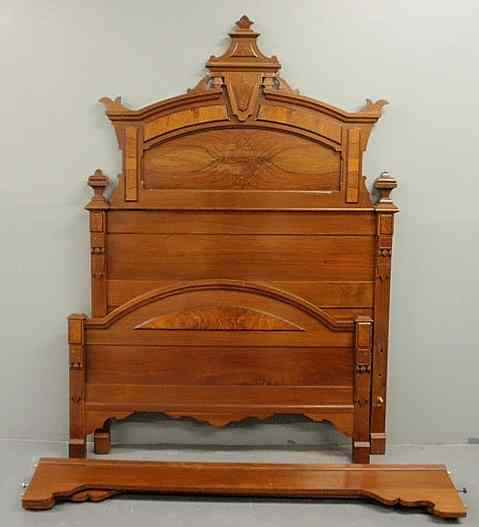 Appraisal: Victorian carved walnut bed c h headboard w side rails