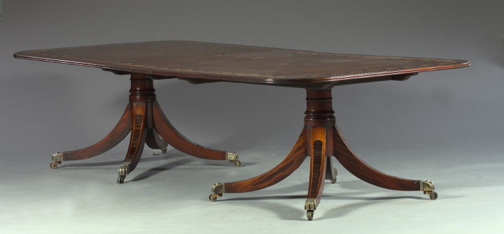 Appraisal: Good English Inlaid Mahogany Triple-Pedestal Oblong Dining Table in the