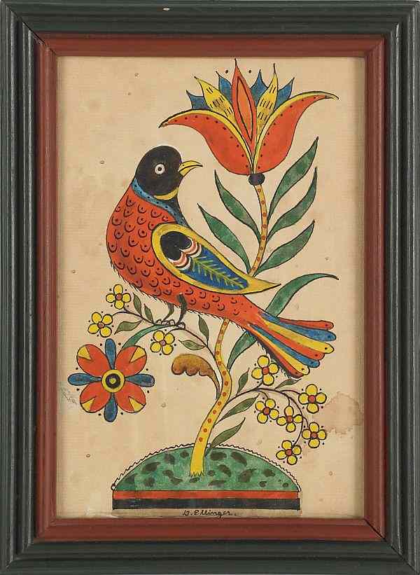 Appraisal: David Y Ellinger American - watercolor fraktur signed lower middle