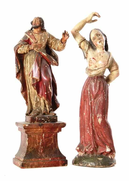 Appraisal: Continental carved polychrome figures of Christ and female saint th