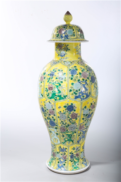 Appraisal: Tall Chinese yellow ground porcelain covered vase with floral motifs