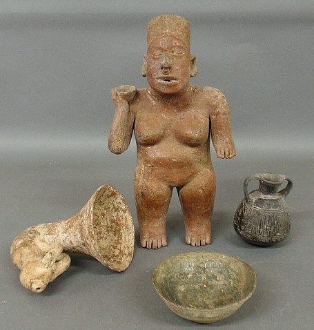 Appraisal: - Four pieces of earthenware TI a female nude figure