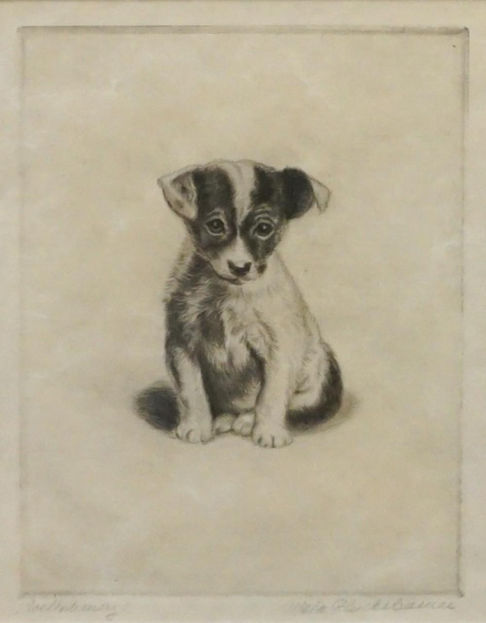 Appraisal: Meta Pluckebaum German - Puppy Etching Frame x in x