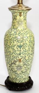 Appraisal: CHINESE YELLOW PORCELAIN LAMP CHINESE YELLOW PORCELAIN LAMP H A