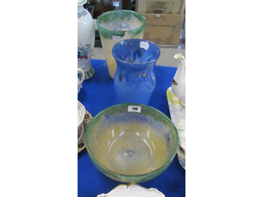 Appraisal: Vasart glass bowl and vase and a Strathearn glass vase