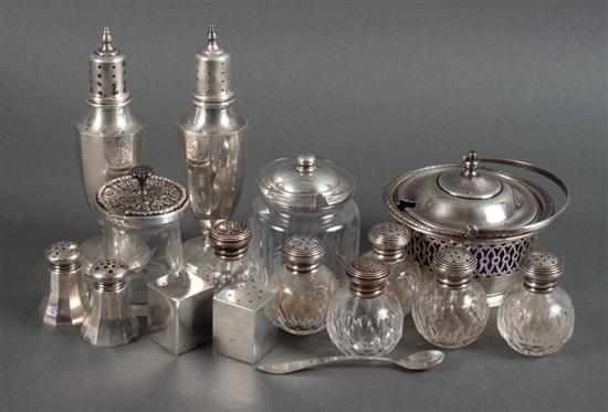 Appraisal: Six pairs of American sterling silver or silver-mounted glass salt