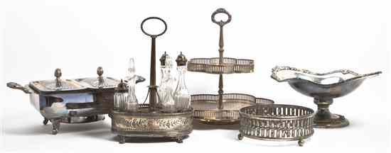 Appraisal: A Collection of Silverplate Serving Articles including trays a center