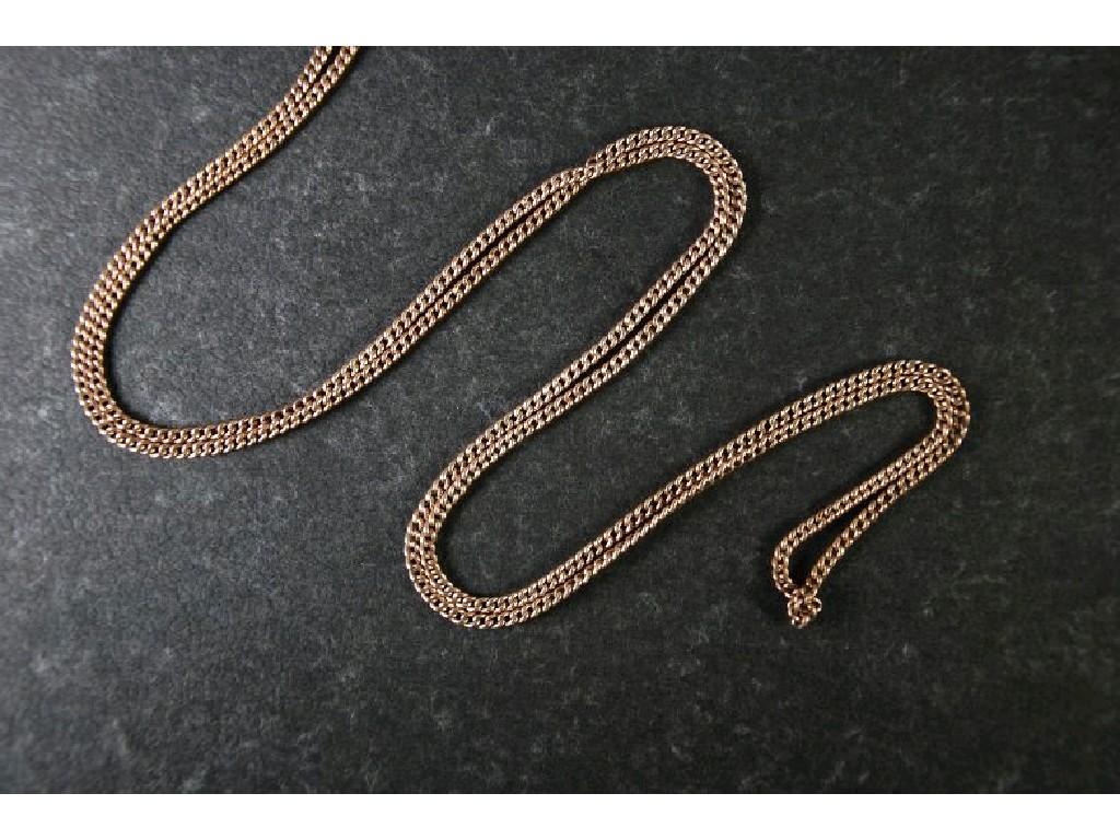 Appraisal: CT GOLD CURB PATTERN LONG GUARD CHAIN with clip long