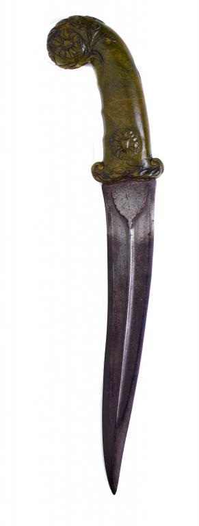 Appraisal: A MUGHAL JADE-HILTED DAGGER INDIA the twin fullered re-curving blade