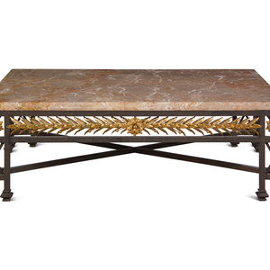 Appraisal: A Gilt T le and Iron Marble-Top Cocktail Table th