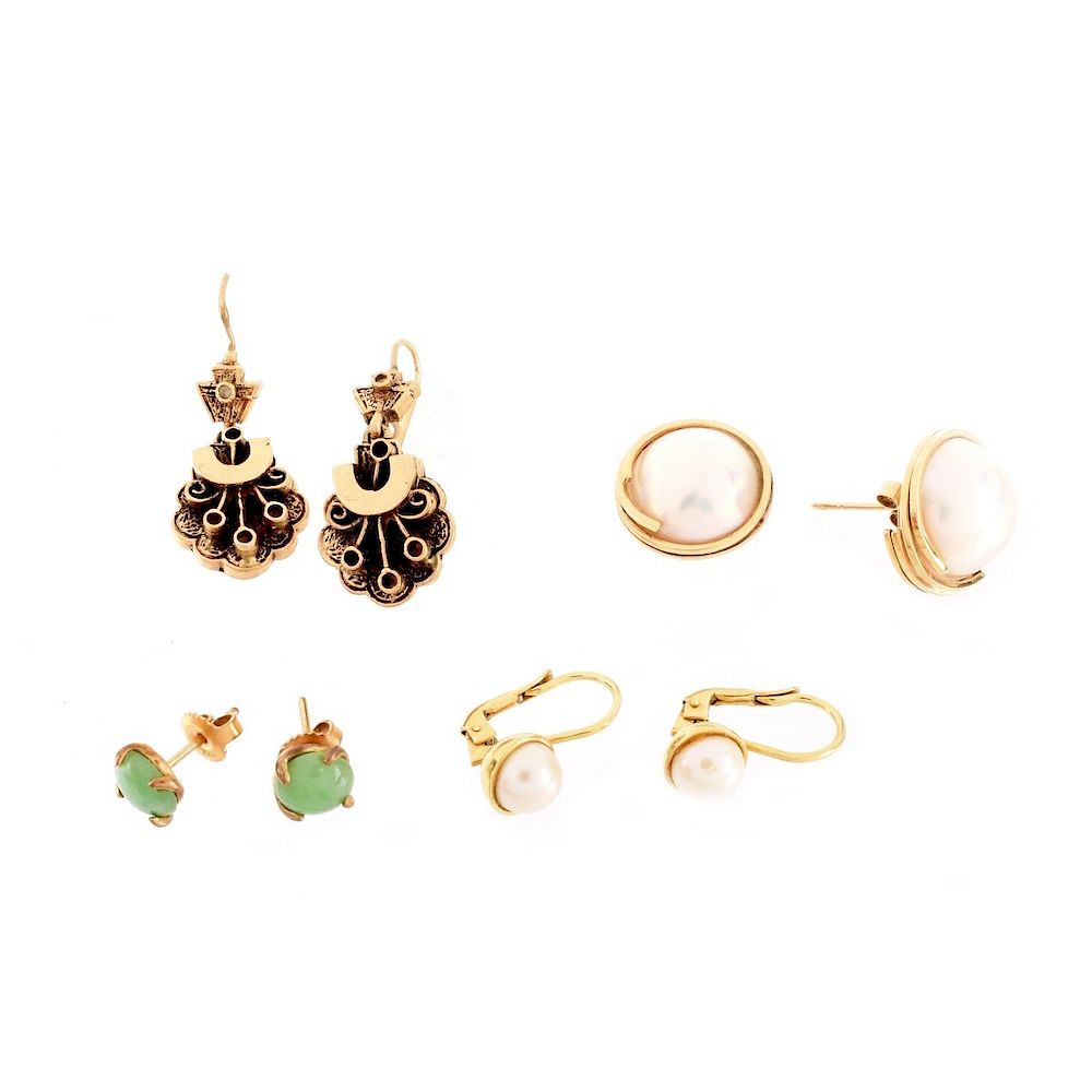 Appraisal: Four Pair of Vintage Gold Earrings Four Pair of Vintage