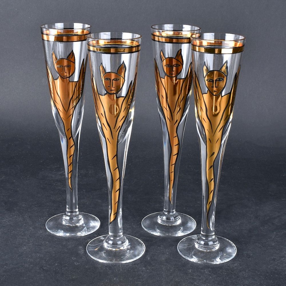 Appraisal: Four Kosta Boda Goldie Art Glass Champagne Set of Four