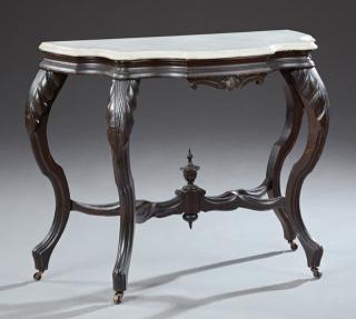 Appraisal: American Ebonized Rococo Revival Marble Top Consol American Ebonized Rococo