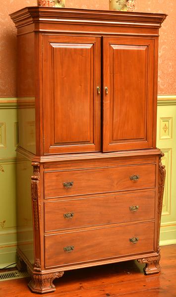 Appraisal: MAHOGANY TWO DOOR CABINET ON CHEST OF THREE DRAWERS H