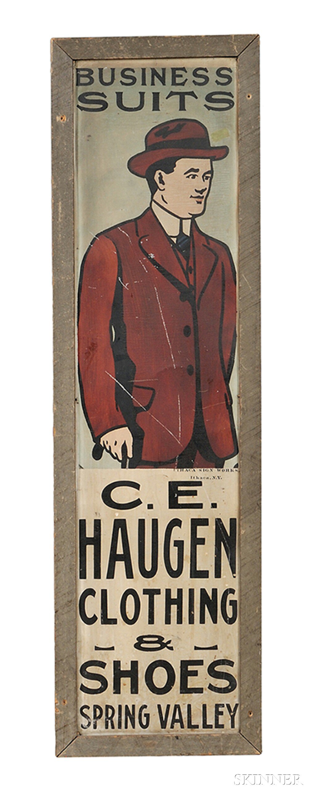 Appraisal: Painted Tin BUSINESS SUITS and C E HAUGEN CLOTHING SHOES