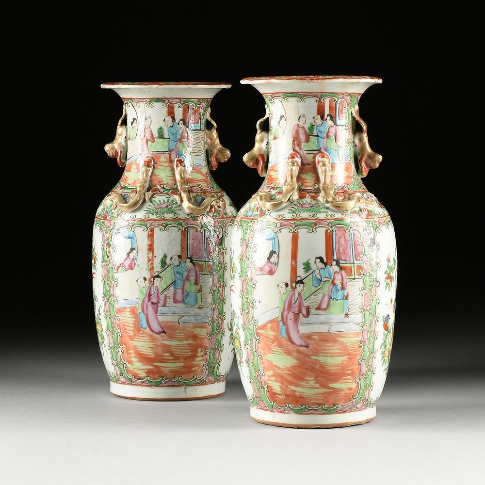 Appraisal: A PAIR OF CHINESE EXPORT FAMILLE ROSE PARCEL GILT ENAMELED