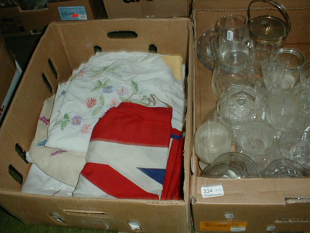 Appraisal: Various glassware table cloths etc boxes