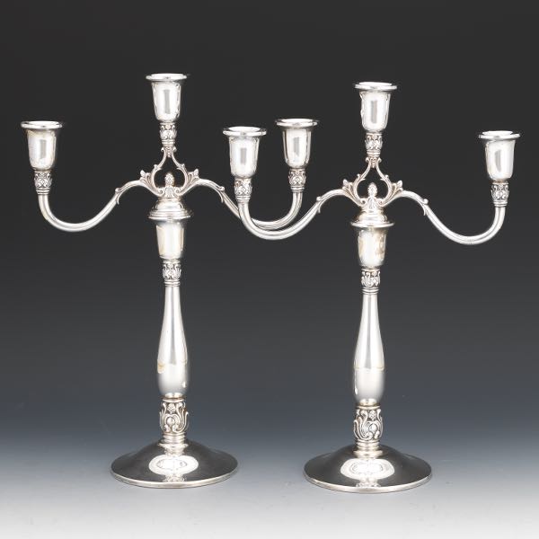 Appraisal: PAIR OF ROYAL DANISH PATTERN CANDELABRA BY INTERNATIONAL SILVER x