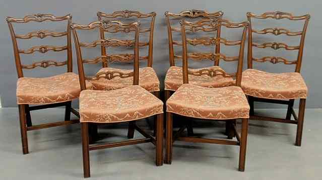 Appraisal: Set of six Chippendale style ribbon-back mahogany side chairs h