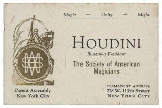 Appraisal: Houdini Harry Houdini Business Card New York s Pictorial gilt-foil