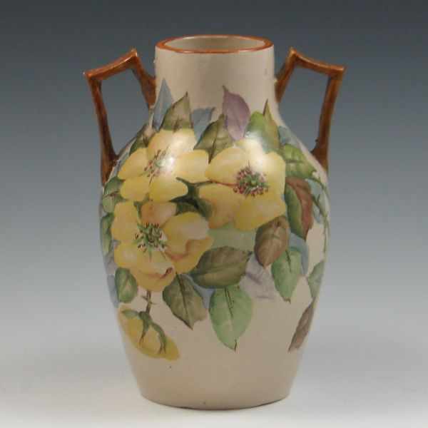 Appraisal: Double Handled Vase Attributed to Roseville German Ware unmarked tiny