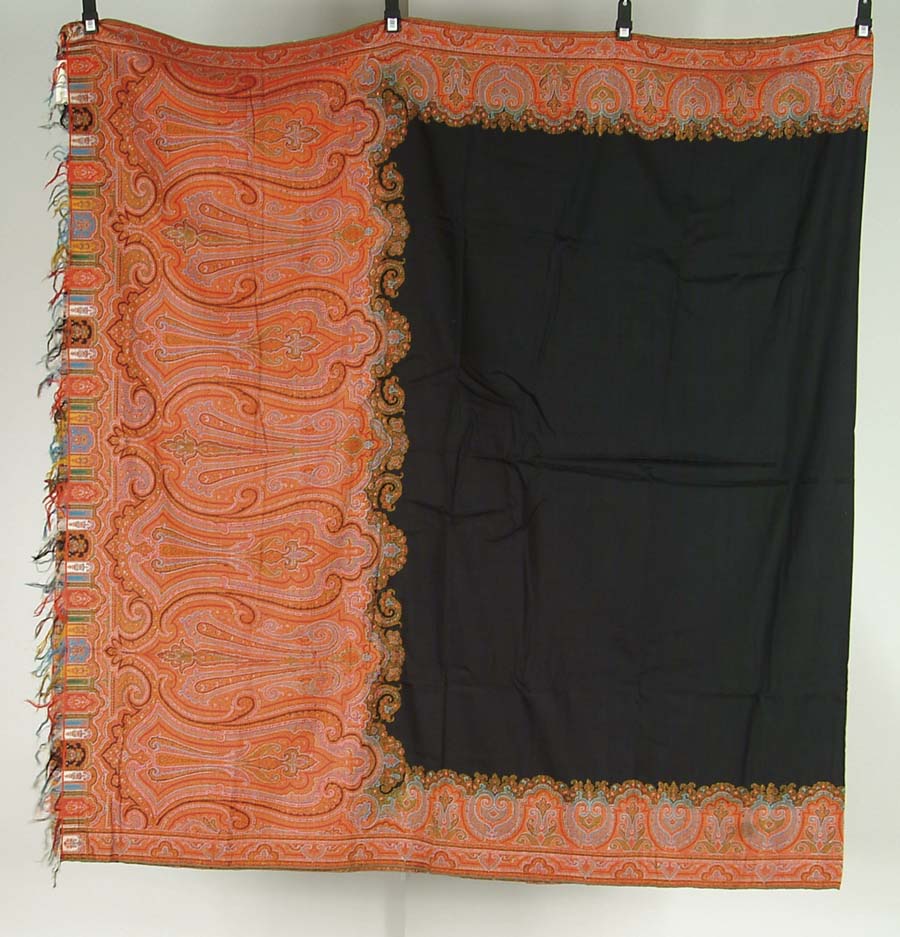 Appraisal: TWO PAISLEY SHAWLS Black center with beautiful color border SIZE