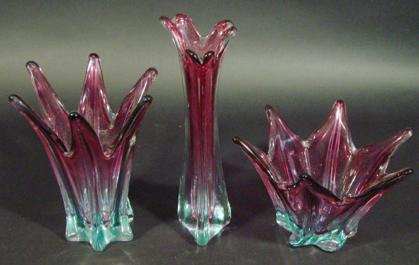 Appraisal: Three s Italian pink and blue sommerso glass vases the