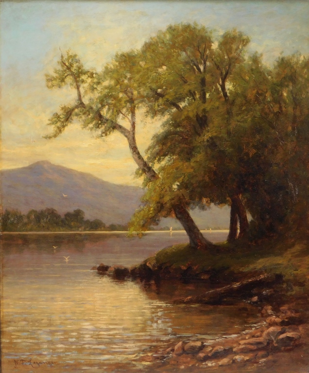 Appraisal: NIKOLAY LEGANGER O C LAKE GEORGE SUNSET PAINTING New York