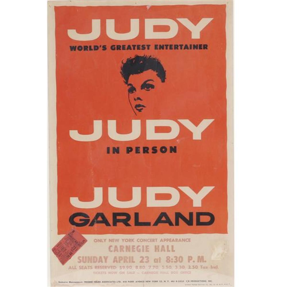 Appraisal: ORIGINAL VINTAGE JUDY GARLAND POSTER FROM HER ONLY PERFORMANCE AT