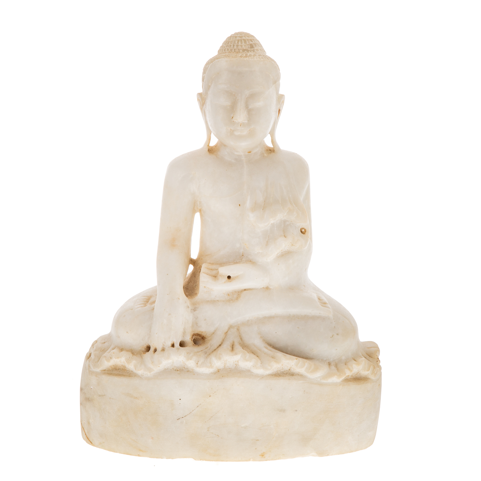 Appraisal: CARVED WHITE MARBLE BUDDHA th century seated meditating Buddha on