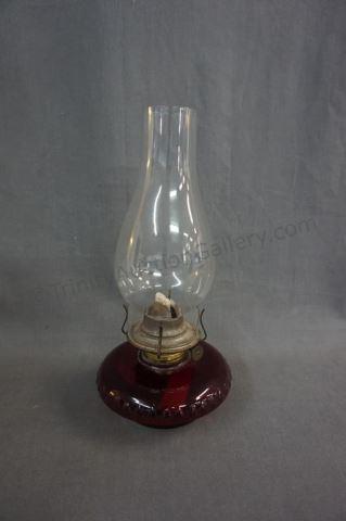 Appraisal: Vintage Ruby Red Glass Bracket Oil Lamp Unique style inside