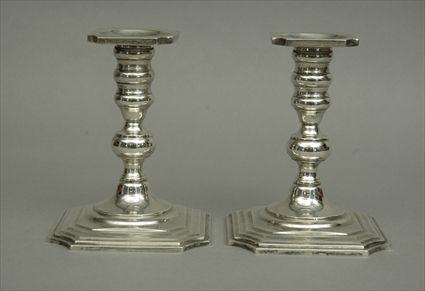 Appraisal: Pair of George III-Style Sterling Silver Candlesticks Retailed by Black