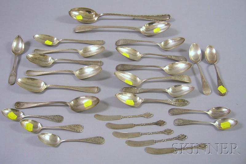 Appraisal: Approximately Twenty-seven Silver Spoons and Butter Knives a large Shreve