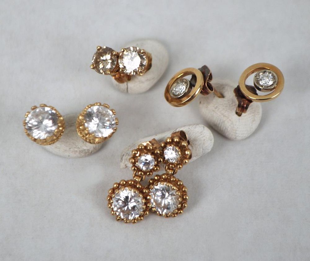 Appraisal: Four Pairs K Gold Diamond Stud Earrings one pair approximately