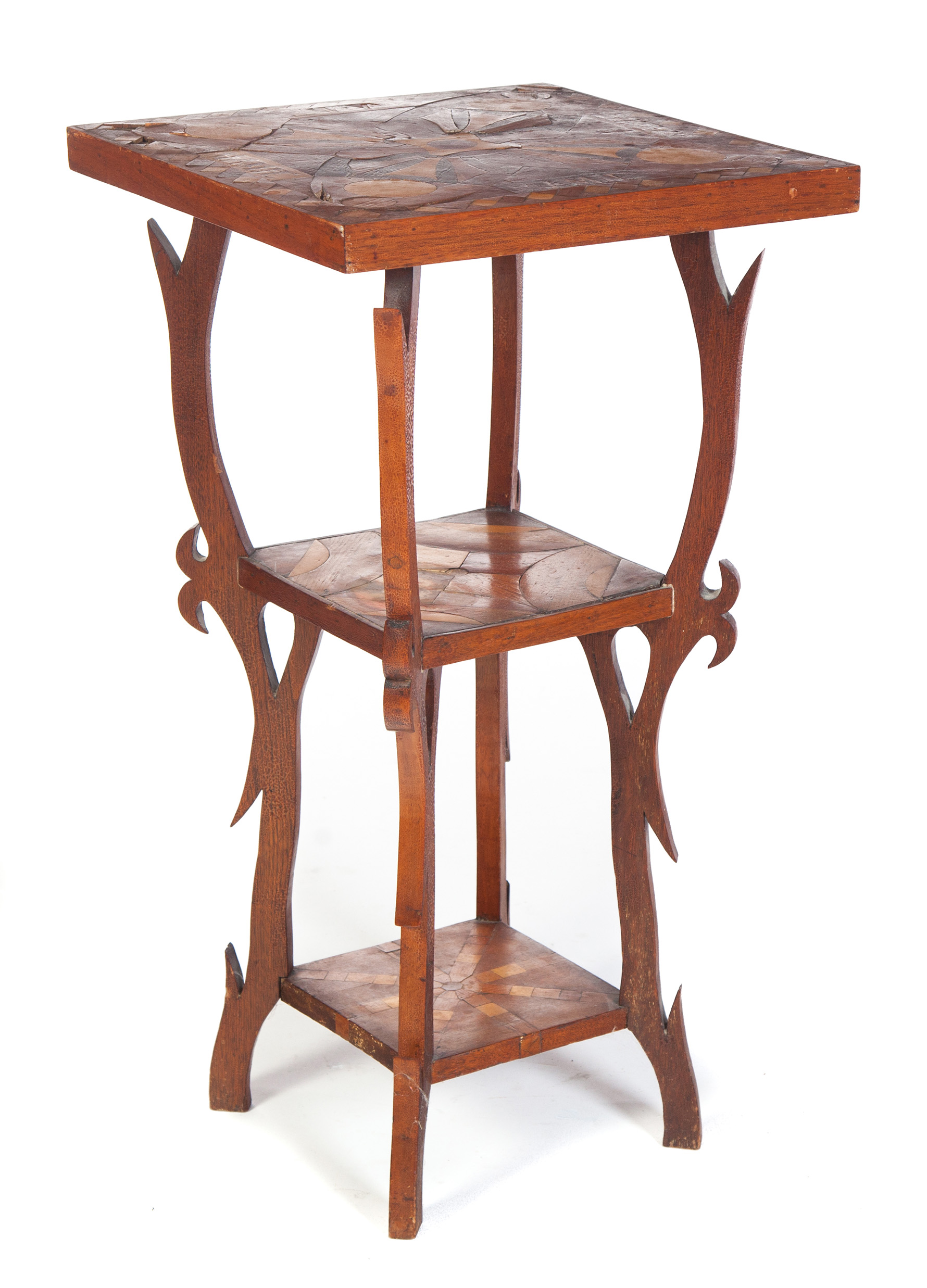 Appraisal: MAMIE THREE-TIER STAND American late th century mixed woods Nicely