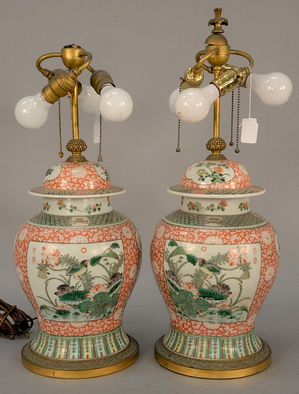 Appraisal: Pair of E F Caldwell Chinese famille verte covered jars