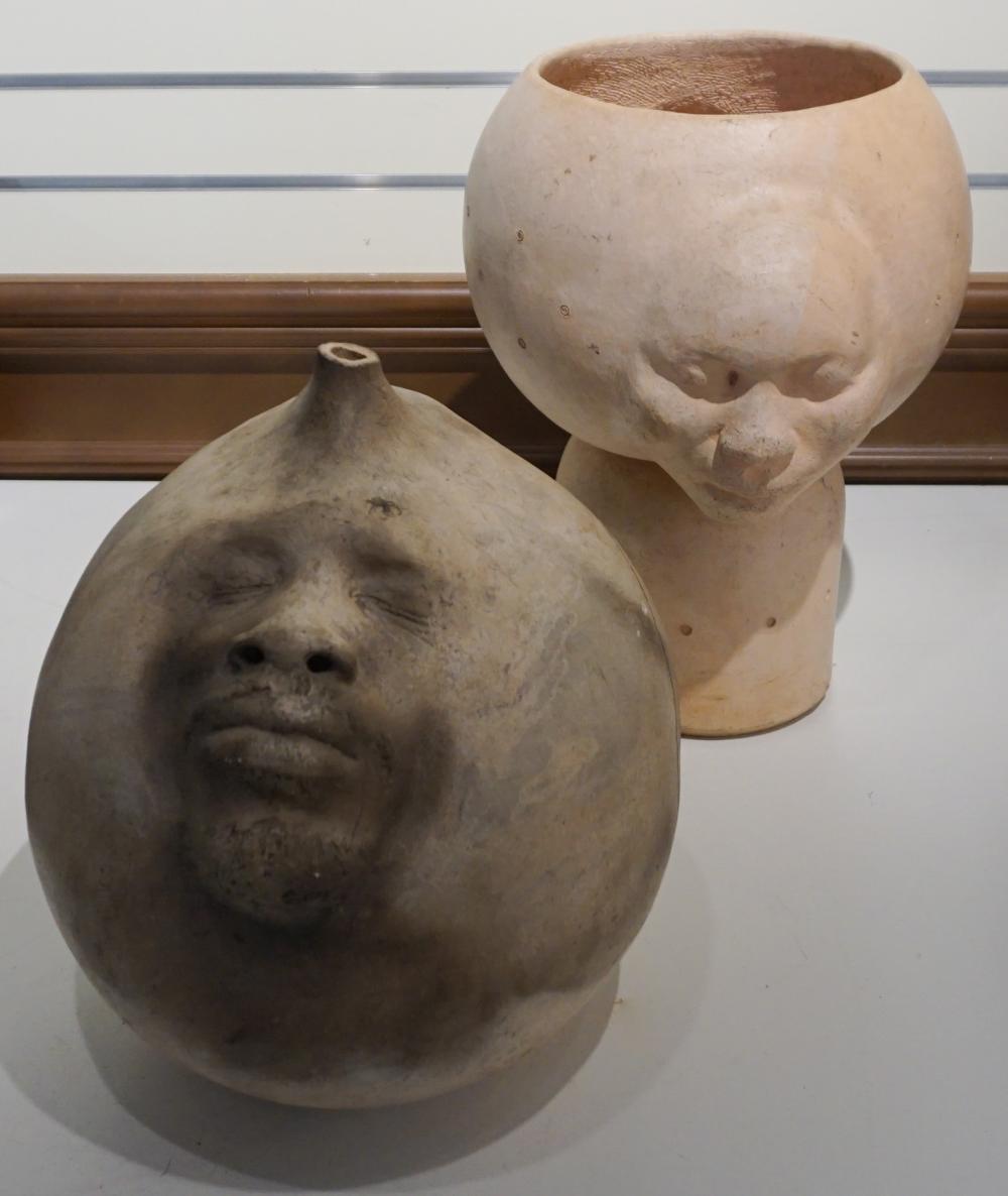 Appraisal: TWO CONTEMPORARY CERAMIC FACE-FORM ARTICLES H OF TALLER IN CM