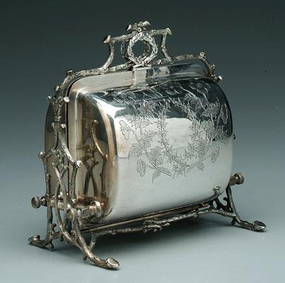 Appraisal: Silver plated biscuit box rectangular with floral and ivy decoration