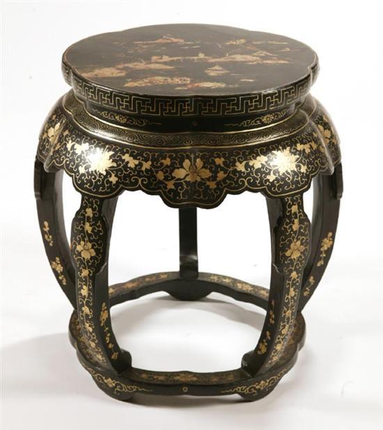 Appraisal: JAPANNED SIDE TABLE Chinese th century softwood Gilt over black