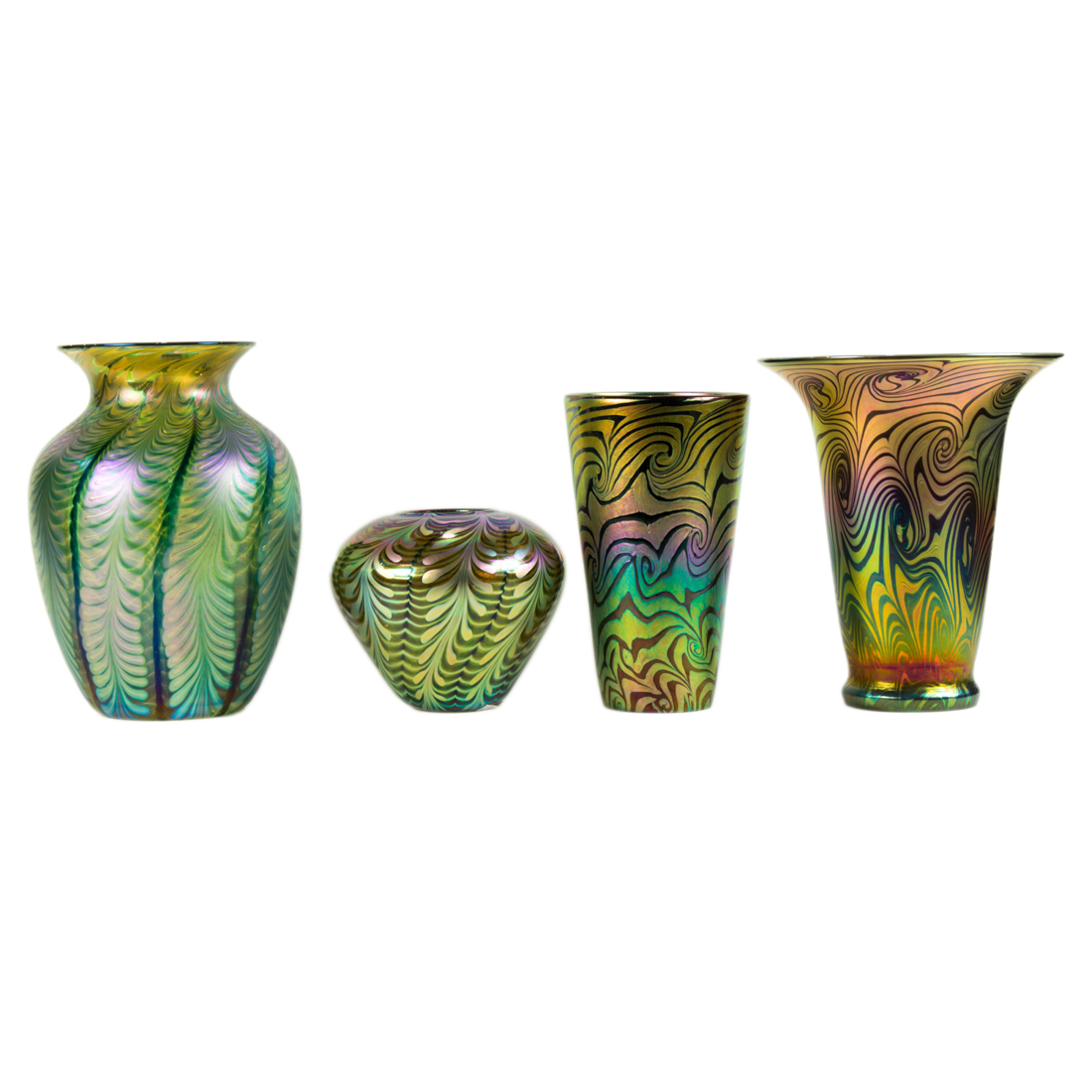 Appraisal: LOT OF LUNDBERG STUDIOS IRIDESCENT GLASS VASES WITH PULLED DESIGN