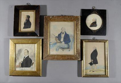 Appraisal: th C School Five Miniature Portraits of Gentlemen Watercolor on