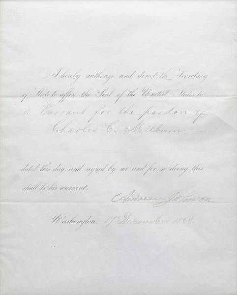 Appraisal: JOHNSON ANDREW - Document Signed Andrew Johnson partially printed and