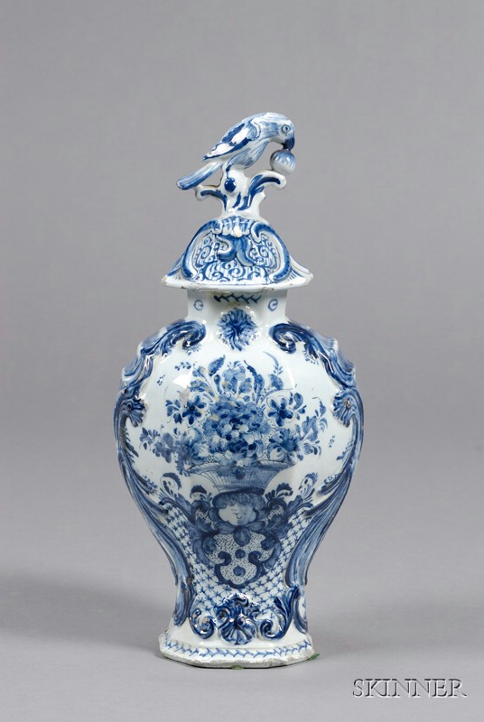 Appraisal: Dutch Delft Blue and White Vase and Cover Holland th