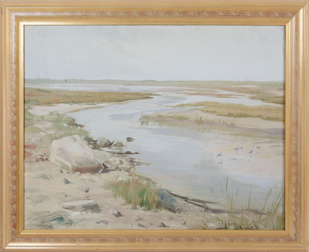 Appraisal: Oil on Canvas View of The Creeks with Plovers Oil