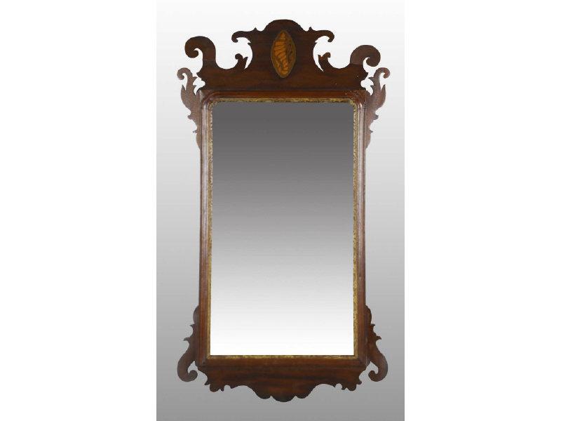 Appraisal: Chippendale Mirror with Inlay Detail Description Circa Antique beveled mirror